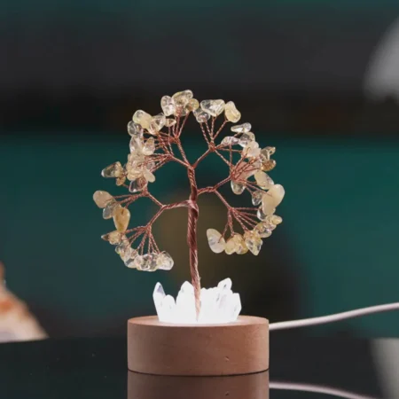 Citrine Tree With Clear Quartz Pencil Light Lamp