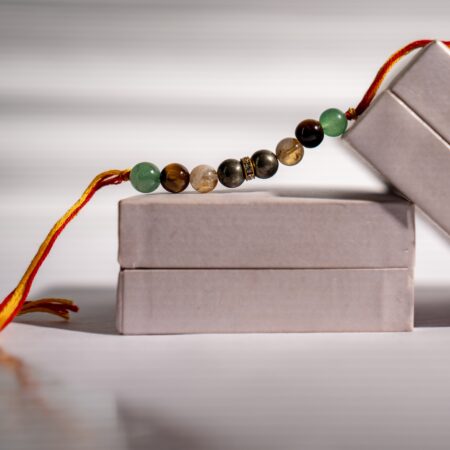 WEALTH RAKHI - Citrine, Tiger Eye, Green Aventurine, Pyrite.