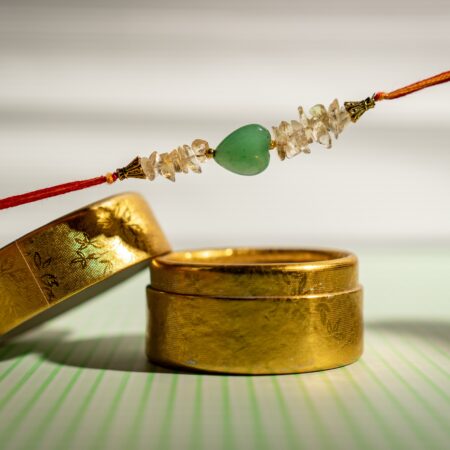 GOOD LUCK RAKHI - Green Aventurine Heart Shape Tumble,Citrine Chips.